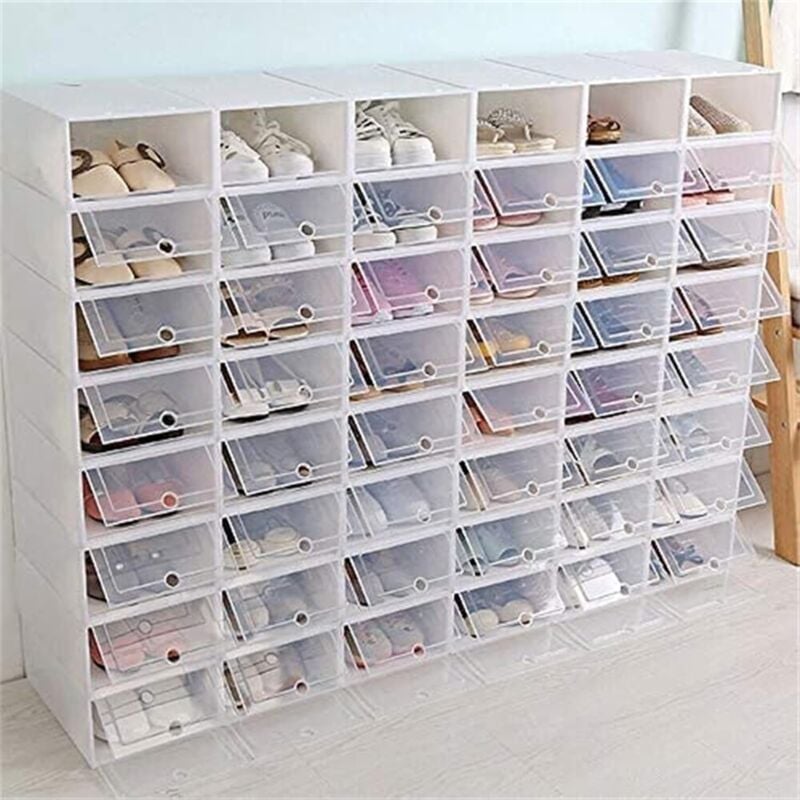 Gojoy - Lot de 24 Boite de Rangement Chaussures en Plastique Transparent avec Couvercle, Boîte à Chaussures en Plastique Antipoussière et Empliable