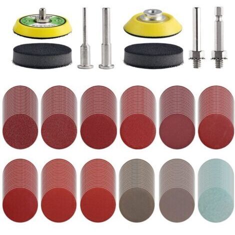 Lot de 240 disques abrasifs de 50mm pour perceuse meuleuse outils rotatifs avec 2 plaques d'appui de 6,35 mm, 6,35 mm, patins de ponçage avec grain 80–3000