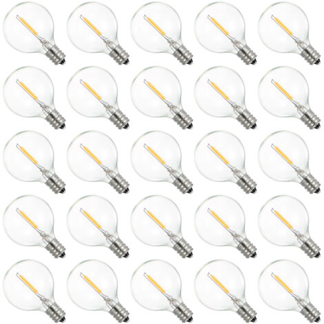 Lot de 25 ampoules LED G40 AC230 5V avec culot E12 et résistance à l'eau IP44 Blanc chaud pour guirlande lumineuse Décoration de fête à domicile Mariage Portable
