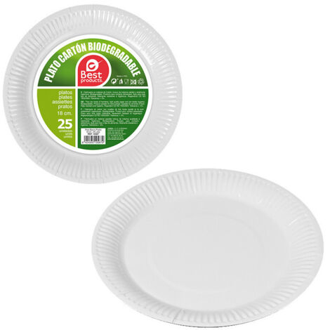 Lot de 25 assiettes à dessert en carton blanc ø18 cm Best Products Vert