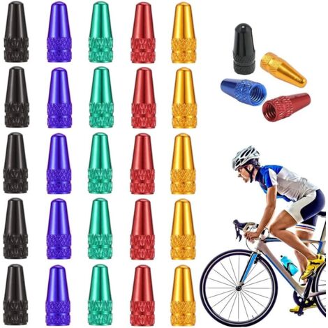 Lot de 25 bouchons de valve Presta pour vélo, en alliage d'aluminium anodisé multicolore, cache-poussière pour valve de pneu de vélo.-AquaForge