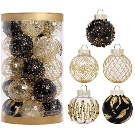 Lot de 25 Boules de Noël en Plastique Robuste Décoration de Noël intérieur extérieur Décoration pour Sapin Rouge,6CM,noir