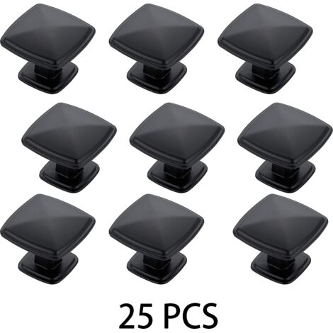 Lot de 25 boutons de porte carrés de 3,8 cm (1,5 pouce) noir mat pour meubles de cuisine