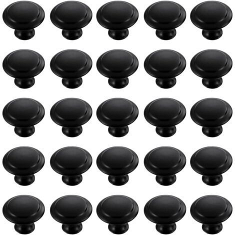 Lot de 25 boutons ronds en acier inoxydable noir pour placard, tiroir, armoire, avec vis de montage (30 mm)