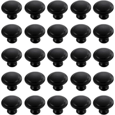 Lot de 25 boutons ronds en acier inoxydable noir pour placard, tiroir, armoire, avec vis de montage (30 mm)
