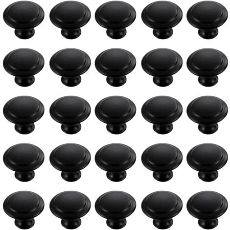 Lot de 25 boutons ronds en acier inoxydable noir pour placard, tiroir, armoire, avec vis de montage (30 mm)