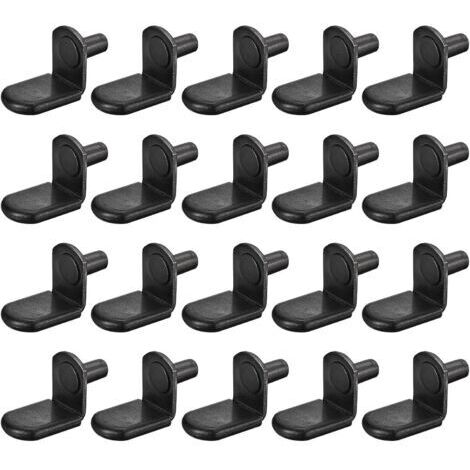 Lot de 25 chevilles de support d'étagère en L de 5 mm avec manchons en caoutchouc pour étagères de meubles - Noir