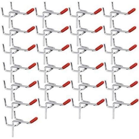 Lot de 25 crochets robustes en acier inoxydable pour panneaux perforés, crochets porte-outils de 50 mm pour marteau, tournevis, clés, atelier de garage (trous de 32 mm)
