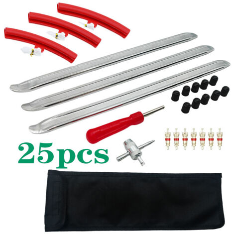 Lot de 25 démonte-pneus - 30 cm - Avec 3 protections de jante - Outil de montage pour moto, vélo, voiture, scooter