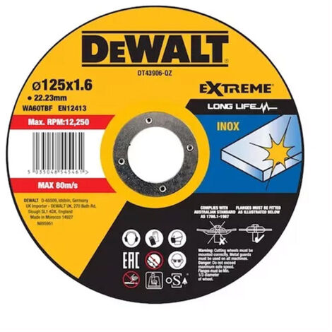 Lot de 25 Disques à tronçonner l'inox 125x22,2mm, moyeu plat DEWALT