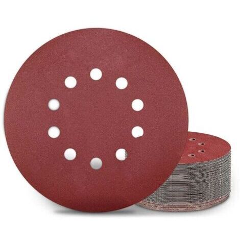 Lot de 25 disques abrasifs 225 mm P240 – 10 trous pour ponceuse – Alumine pour ponçage métaux, bois et plastiques thermodurcissables