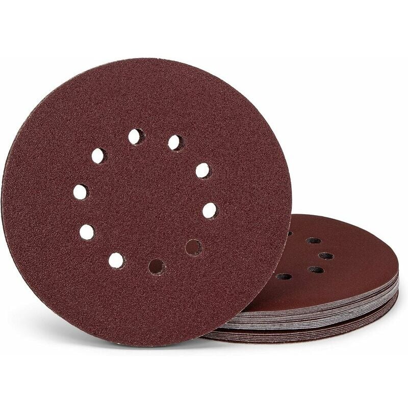 Lot de 25 disques abrasifs professionnels - 10 trous - Diamètre : 225 mm - Grain 40 - Pour ponceuse à col long - Feuilles abrasives - Papier abrasif