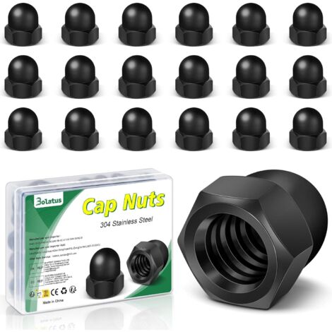 Lot de 25 écrous à chape M5 noir,  haute forme Écrous à chape hexagonaux de haute qualité, écrous à capuchon en acier inoxydable pour vis tiges filetées et boulons filetés, écrou borgne moto