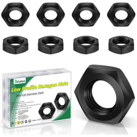 Lot de 25 écrous M6, écrous hexagonaux Bolatus M6 (forme basse), DIN 439 en acier inoxydable, écrous plats en acier inoxydable pour vis, tiges filetées, rondelles, machines