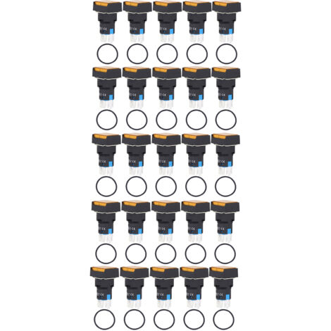 Lot de 25 interrupteurs à bouton-poussoir carrés en laiton ABS à verrouillage automatique avec voyant lumineux pour boîte de distribution, 16 mm, 24 V, jaune
