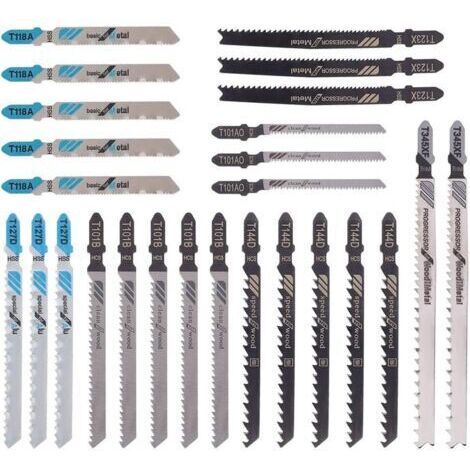 Lot de 25 Lames de Scie Sauteuse T118A / T144D / T101B/T123X / T101AO/T127D / T345XFpour Couper Métal/Bois/Plastique - Pour Bosch, Black & Decker, Makita, Dewalt  (25 pièces)