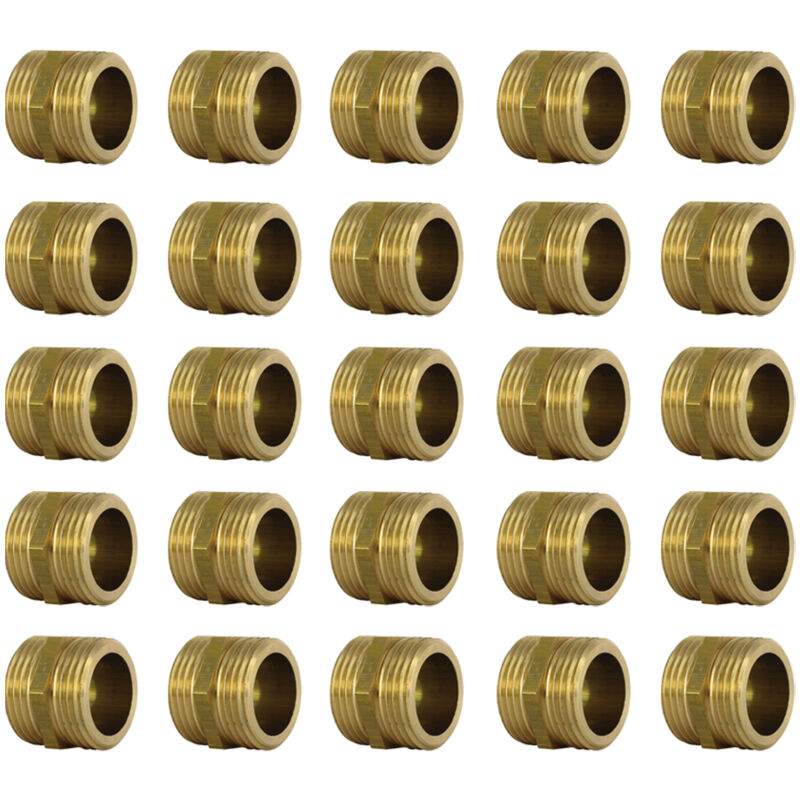 Lot de 25 Mamelons Laiton Égal mâle/mâle 3/4" (20/27) - Joint Plat - Arcanaute