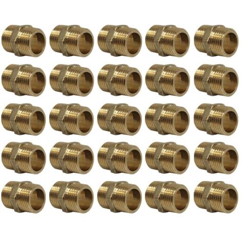 Lot de 25 Mamelons Laiton Égal mâle/mâle 1/2" (15/21) - Arcanaute