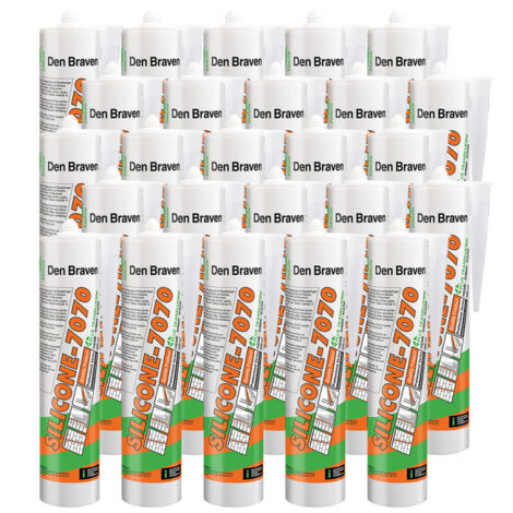 Lot de 25 mastic silicone neutre bâtiment 7070 Plus translucide 300ml – Excellente adhérence sur PVC et aluminium – Résistance aux UV – Den Braven
