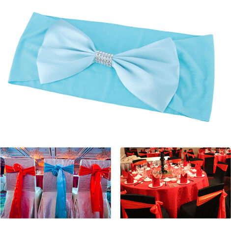Lot de 25 nœuds de chaise extensibles bleus pour la décoration de mariage, cérémonie, réception et banquet