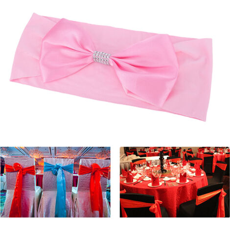 Lot de 25 nœuds de chaise extensibles roses pour la décoration de mariages, cérémonies, réceptions et banquets.