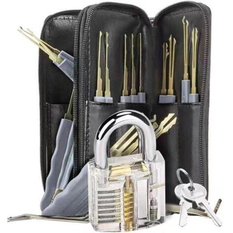 Lot de 25 outils de crochetage de serrure de qualité supérieure Cadenas d'entraînement transparent Outils de crochetage pour débutants et serruriers Kit d'outils de crochetage