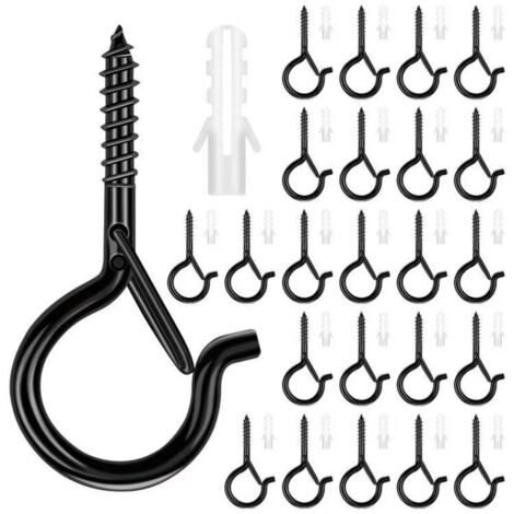 Lot de 25 Pièces Piton à Visser Noir  Crochet à Visser Charge Lourde Avec Boucle de Sécurité Crochet de Plafond Bois Pour Suspendre des Paniers à Plantes