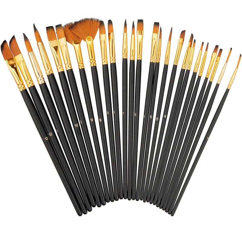 Relaxdays Lot de 25 pinceaux, pour peinture acrylique, à l’huile et à l’eau, loisirs, école, poils en nylon, set, coloré