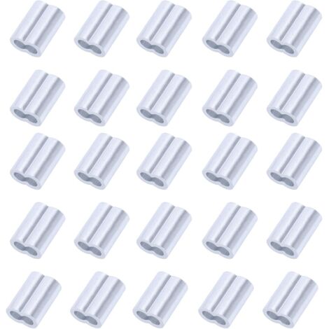 Lot de 25 pinces à sertir en aluminium - 6 mm - Pour câble en acier et caoutchouc