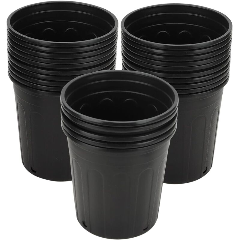 Lot de 25 pots de fleurs en plastique noir de 17 x 17,5 cm avec trous de drainage, pots de fleurs pour chambre d'enfant, coupe, transplantation