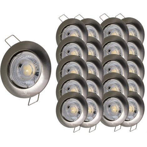 Lot de 25 Spot encastrable led fixe complet alu brossé blanc chaud 38°