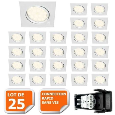Lot de 25 spot encastrable orientable carré led smd gu10 230v blanc rendu environ 50w halogène