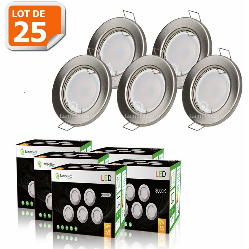 LOT DE 25 SPOT LED ENCASTRABLE COMPLETE RONDE FIXE ALU ...