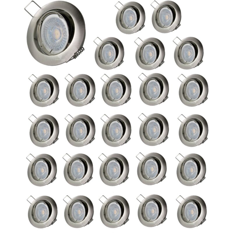 Lampesecoenergie - Lot de 25 Spot led orientable alu brossé 230v 7w 38° blanc chaud