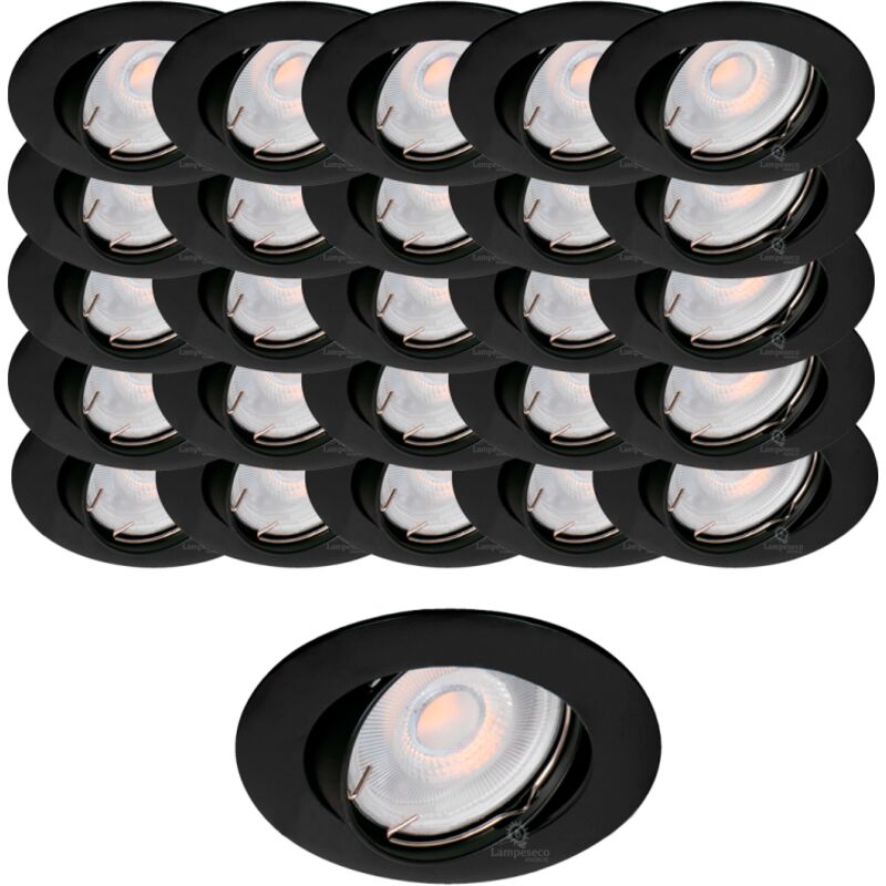 Lot de 25 Spots Aluminium Orientable Noir Mat avec GU10 led de 5W eqv. 50W Blanc Chaud 3000K