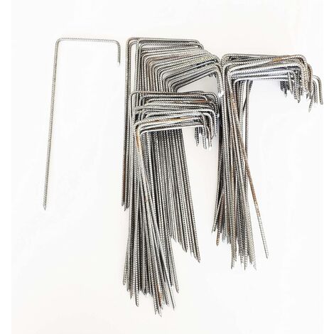 Lot de 250 Agrafes de Fixation Métal pour Toile de paillage ou géotextile avec Pointes biseautées 24cmX9cmX4cm / Spécial Sol Dur ou caillouteux