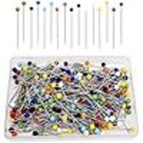 Lot de 250 épingles à coudre droites 38 mm tête boule verre colorées pour tissus, bijoux, loisirs créatifs et couture (colorful)