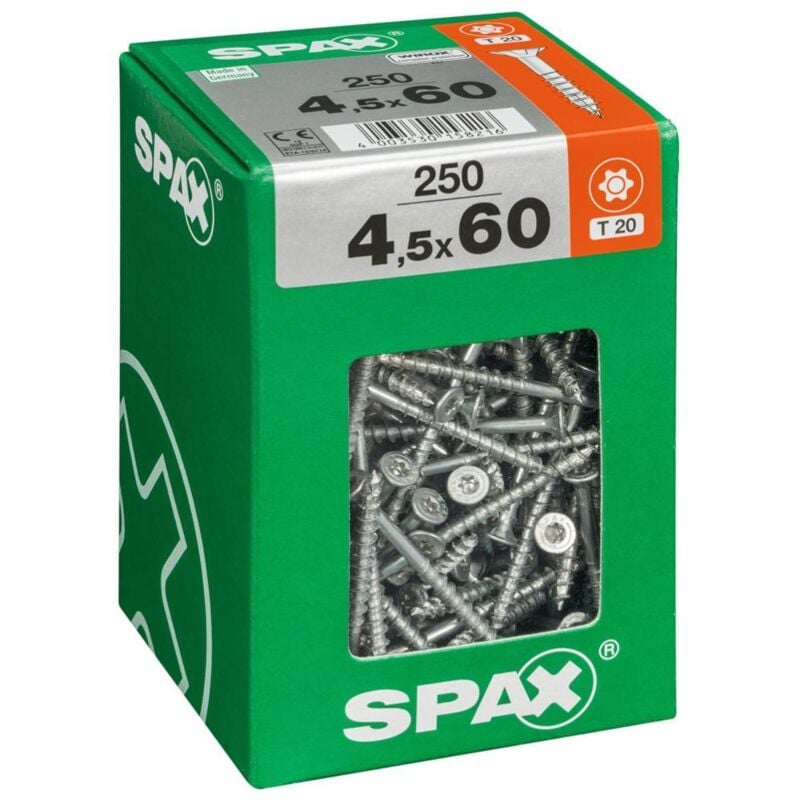Vis universelle, 4,5 x 60 mm, 250 unités, Filetage partiel, Tête fraisée, t-star plus T20, 4CUT, wirox - 4191010450606 - Spax