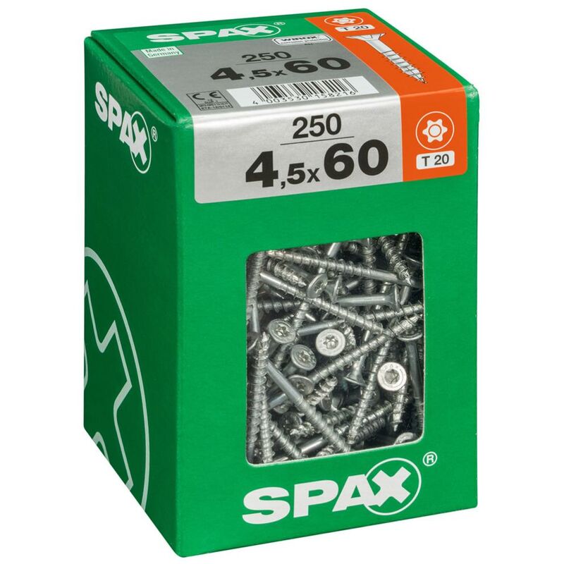 Lot De 250 Vis Acier T&ecirc;te Frais&eacute;e Torx Spax, Diam.4.5 Mm X L.60 Mm