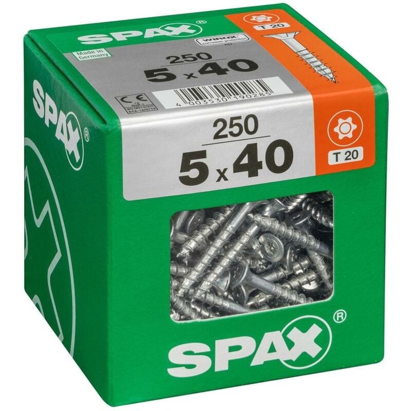Lot de 250 vis acier tête fraisée torx Diam.5 mm x L.40 mm - Spax