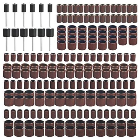 Lot de 252 Jeu ponceuses à tambour y compris 180 240 320 600 Grits tambours ponçage avec mandrins pour outil rotatif Dremel -