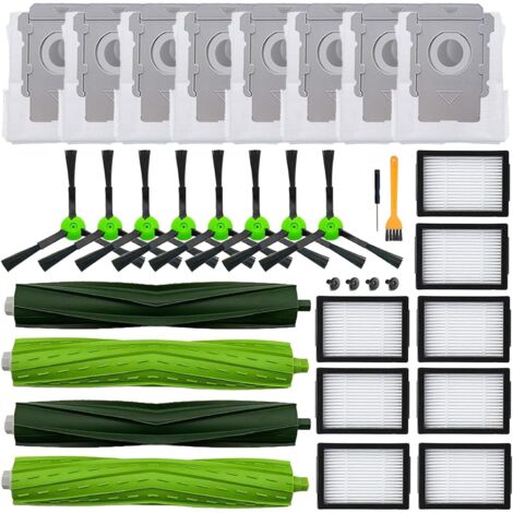 Lot de 26 pièces de rechange et accessoires compatibles avec les aspirateurs iRobot Roomba i3 i3+ i7 i7+ i4 i6 i6+ i8 i8+/Plus E5 E6 E7 J7 i5+ j5+ des séries I, E et J : 2 brosses principales, 8 filtr