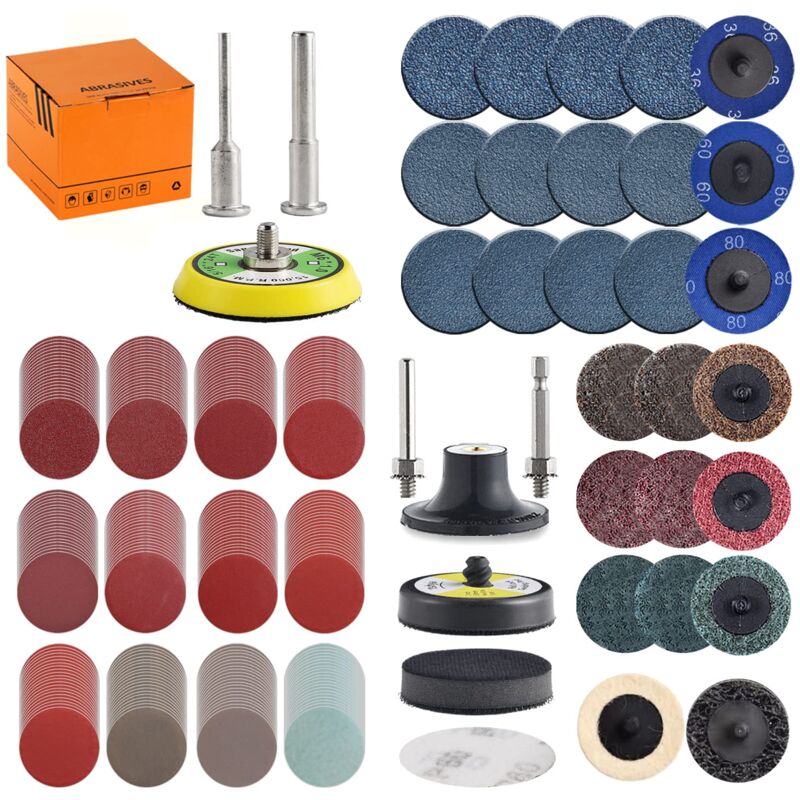 Lot de 270 disques abrasifs de 5,1 cm Lot de patins pour perceuse, meuleuse, outils rotatifs avec tige de 0,3 cm et 0,6 cm, inclus grain 36-3000