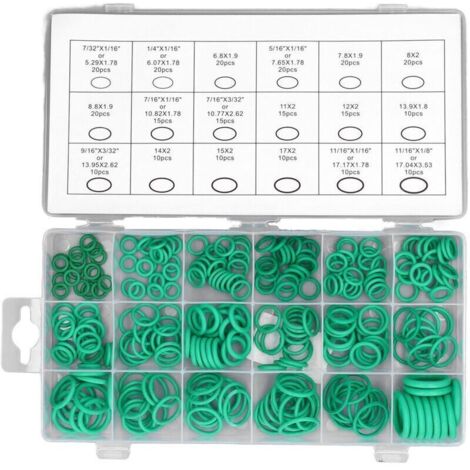 Lot de 270 joints toriques en caoutchouc vert de 18 tailles, kit d'assortiment de crochets et de crochets, pour réparation de véhicules, climatisation, joints de