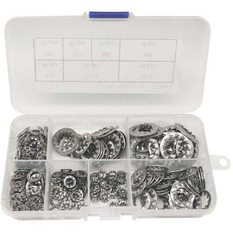 Lot de 270 Rondelles de Verrouillage en Étoile à Dents Internes en Acier Inoxydable 304-7 Tailles, M3 M4 M5 M6 M8 M10 M12