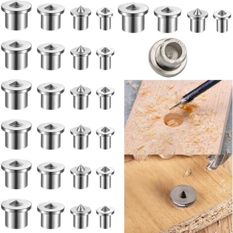 Lot de 28 pointes de centrage de chevilles en bois - 6/8/10/12 mm - Pointes de centrage creuses - Trou de cheville - Pour le montage d'armoires, armoires, tables, argent