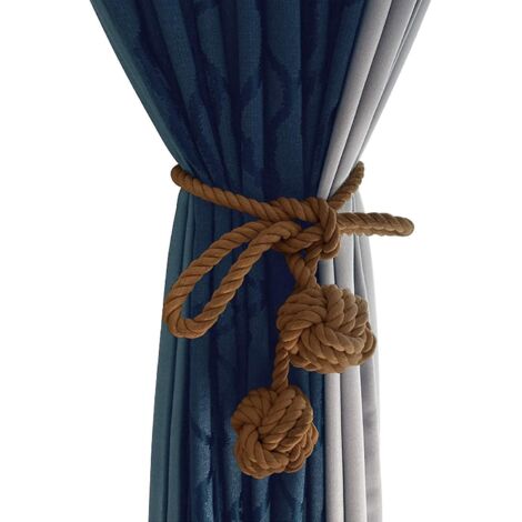 lot De 2pcs Brunembrasses Pour Rideaux Avec Deux Boules Fait La Main Attache De Rideau En Corde Tress Boucle De Rideau Chanvre Style Rustique, Ch