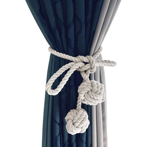 lot De 2pcs Couleur Beigeembrasses Pour Rideaux Avec Deux Boules Fait  La Main Attache De Rideau En Corde Tress Boucle De Rideau Chanvre Style Rus