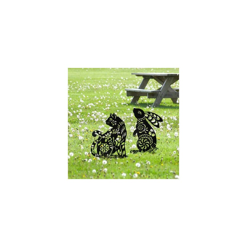 Tigrezy - Lot de 2pcs Décoration Métallique jardin chat et lapin Silhouette Exquise animale,Décoration de Pelouse réaliste Art de Cour piquets de