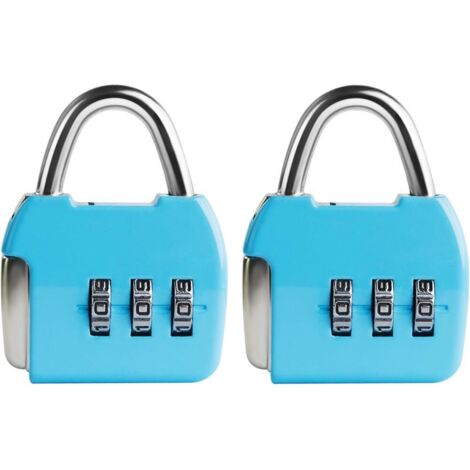 Lot de 2Petit cadenas à combinaison, combinaison à 3 chiffres, cadenas de voyage, cadenas portable avec code pour valise, boîte à outils, agenda, bleu